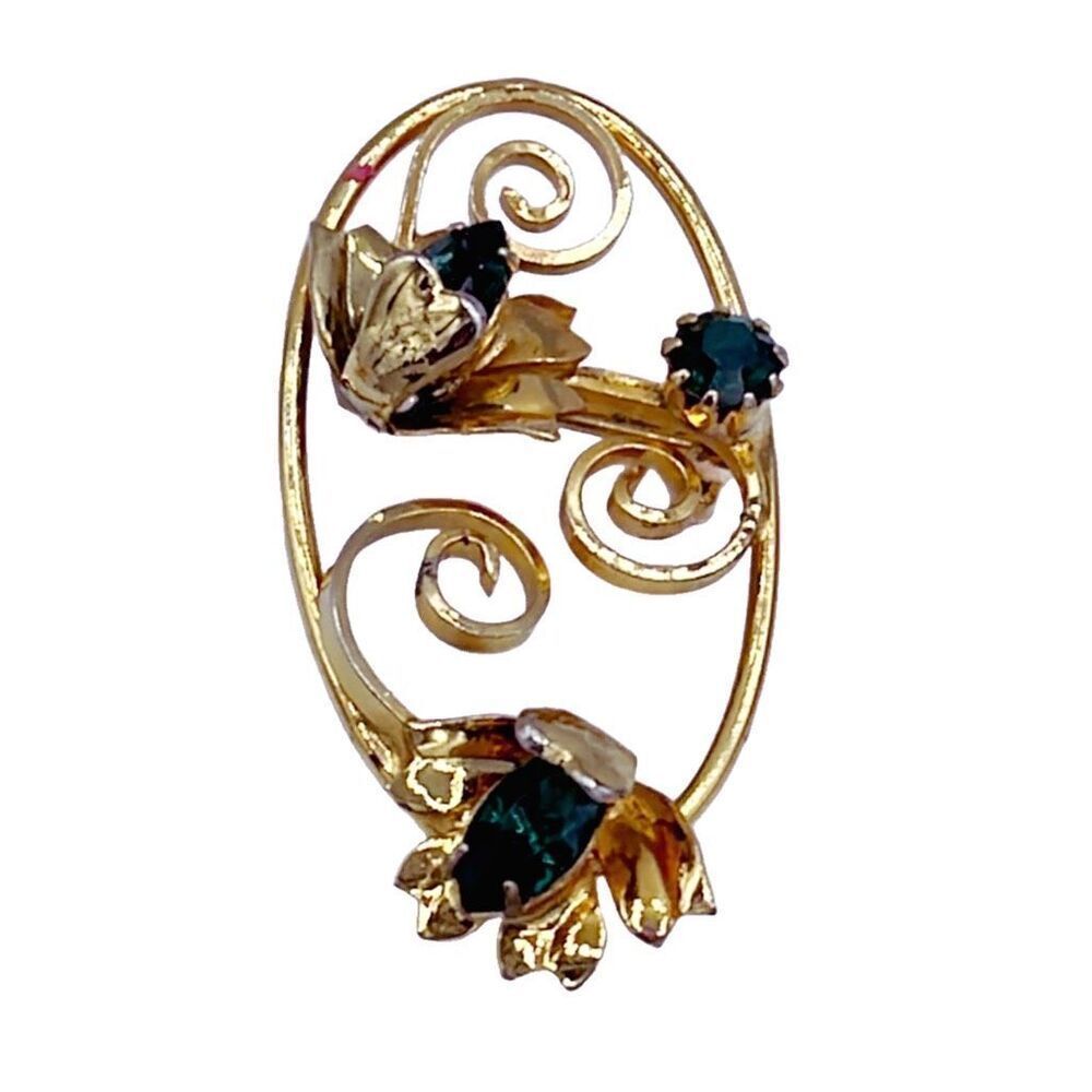 Vintage brooch with green cut crystal floral brooch